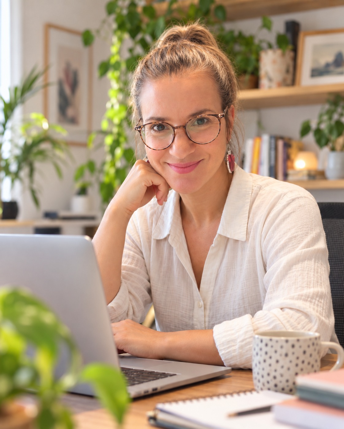 Maria Eugènia Rodríguez Serra trabajando en su escritorio